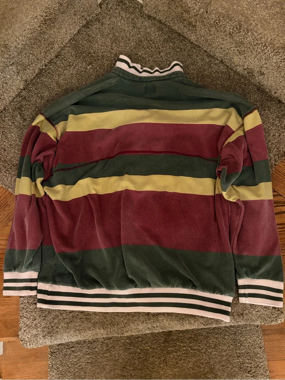 BDG Striped Crewneck Sweater in Green, Burgundy & Yellow
